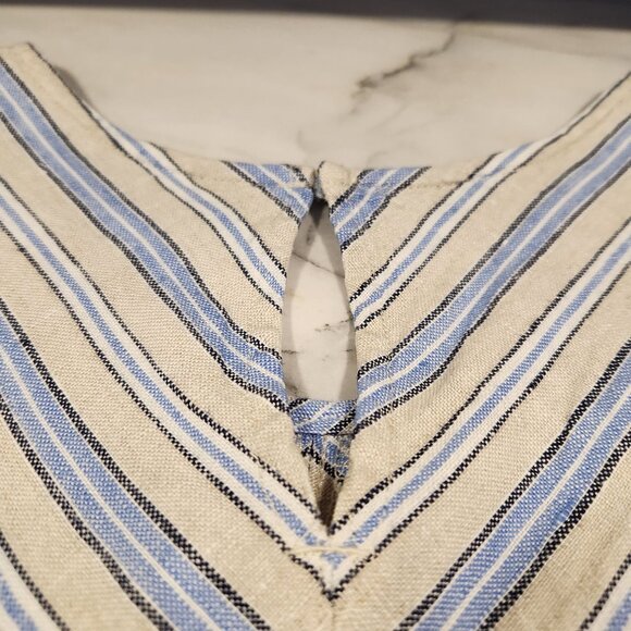 Lands End Sleeveless Striped Linen Midi Dress Keyhole Back Womens Size M 10 12 - Picture 7 of 15